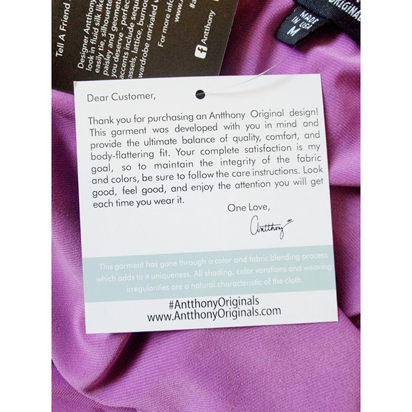 Antthony M Jersey Knit Long Sleeve Fringe Tunic Purple Slinky USA Stretch NWT - Picture 9 of 10